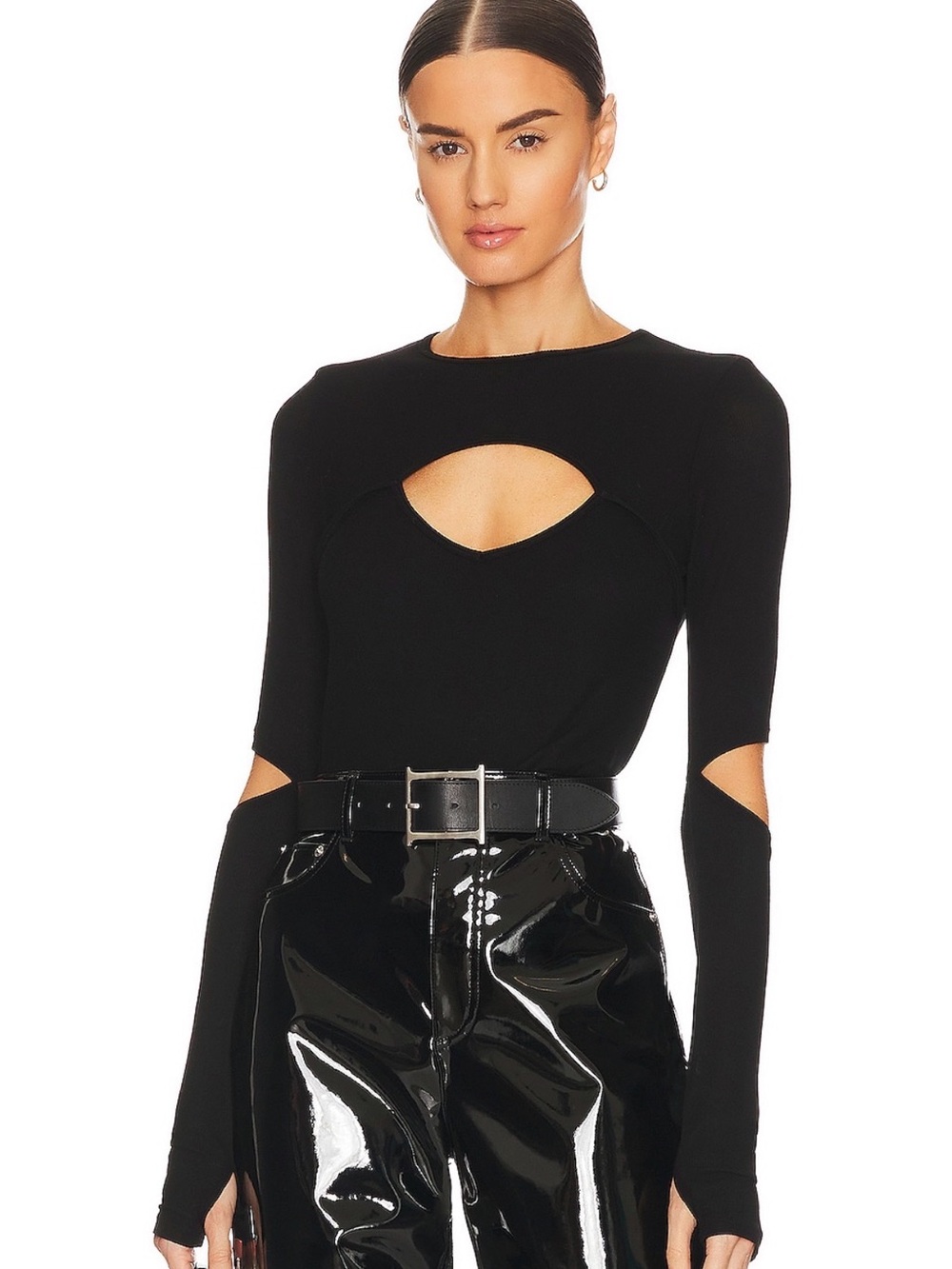 Michael Lauren Black Long Sleeve Cutout Top